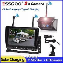 2x Wireless Solar Magnetic Reverse Rear View Backup Camera +7 Monitor For Truck