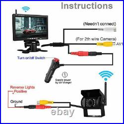 7 Wireless Car Monitor IR Rear View Backup Reverse Camera Kit for Truck Bus RVs
