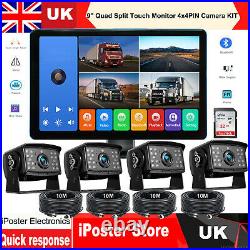 9Quad Split Touch Monitor 32G DVR+4x 4PIN Reversing Backup Camera For Truck Bus
