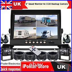 9 Quad Monitor 4x CCD Backup Camera 12-24V For RV Truck Trailer Bus Reversing