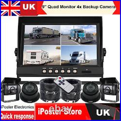 9 Quad Monitor 4x CCD Parking Reversing Backup Camera 12-24 V For Truck Trailer