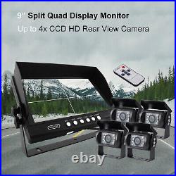 9 Quad Split Monitor 4x CCD Backup Camera 12-24V For RV Truck Trailer Reversing