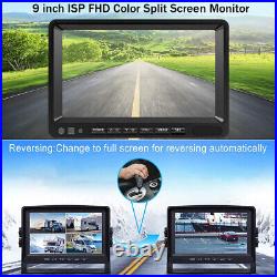 9 Quad Split Monitor DVR Recorder Side/Rear View Backup Camerax4 Reverse System