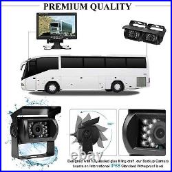Dual Waterproof Backup Cameras 7 Monitor Kit Motorhome Heavy Duty Truck Bus RV